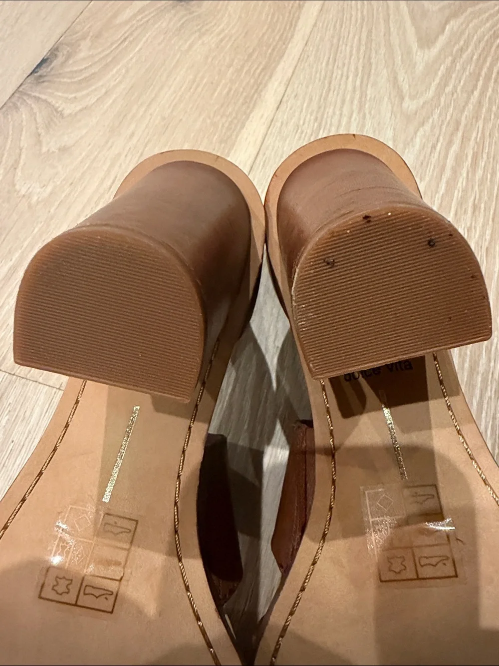 Dolce Vita Cognac Brown Leather Block Heel Sandals